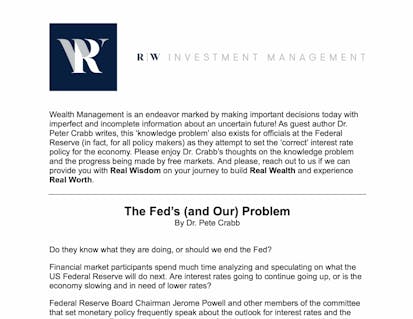 The Federal Reserve’s “Knowledge Problem.” Guest Author: Dr. Pete Crabb preview