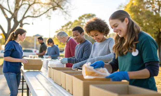 Food bank volunteers working.